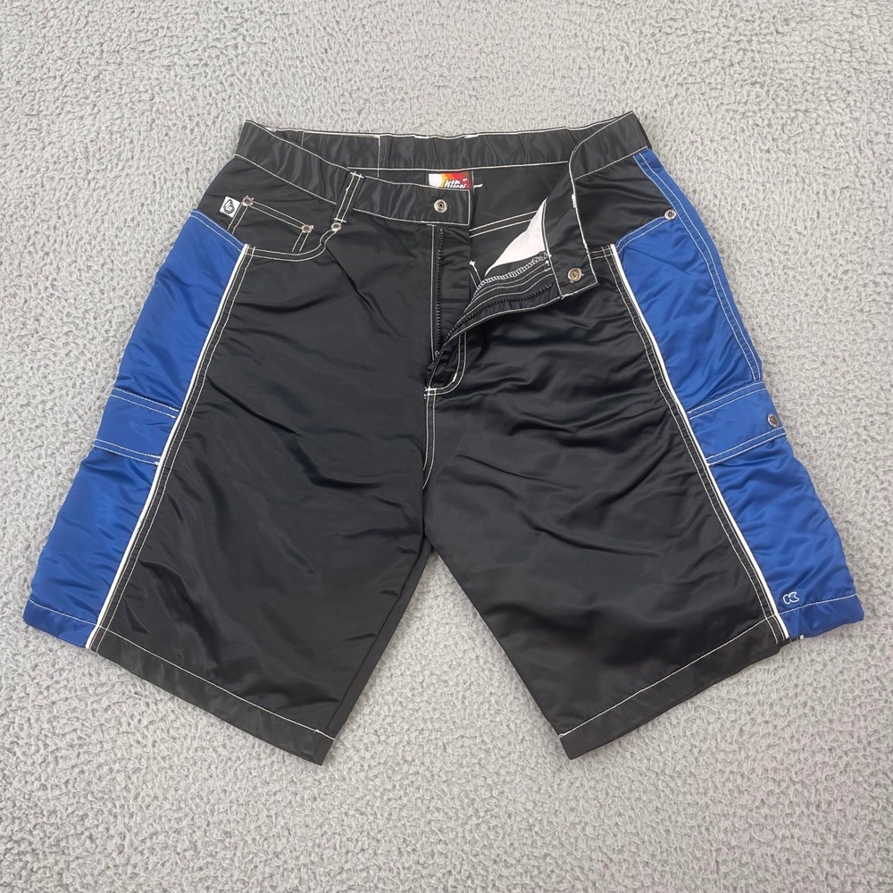 Kikwear Cargo Shorts Mens 34 Black Blue Nylon Vintage Y2K Skater Rave 60223